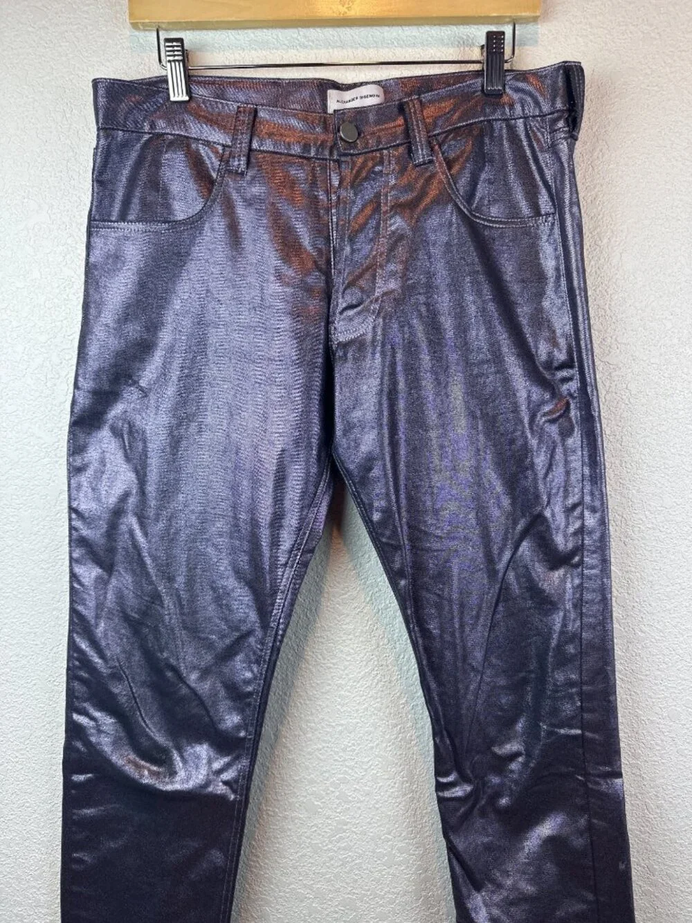 Alexander Digenova Metallic Coated Mens 32 Purple Iridescent Straight Pants
